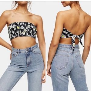 TOPSHOP Shirred Floral Bandeu Daisy Floral Top US6